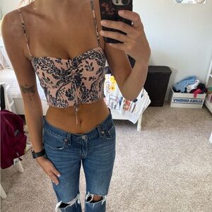Floral Pink and Blue Ruched Crop Top